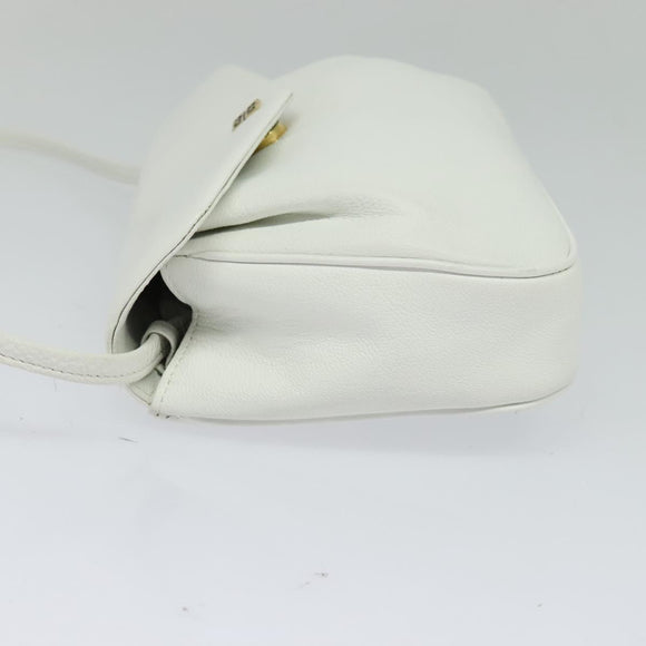 GIVENCHY Shoulder Bag Leather White Gold Auth MY255