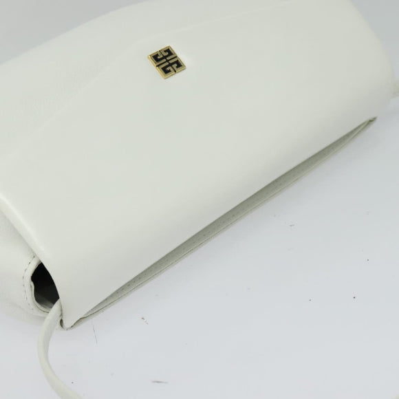 GIVENCHY Shoulder Bag Leather White Gold Auth MY255