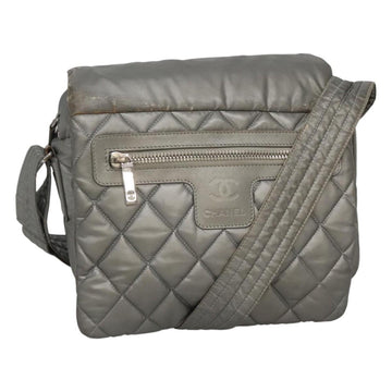 CHANEL Cococoon Shoulder Bag Coated Canvas Silver CC Auth MY256
