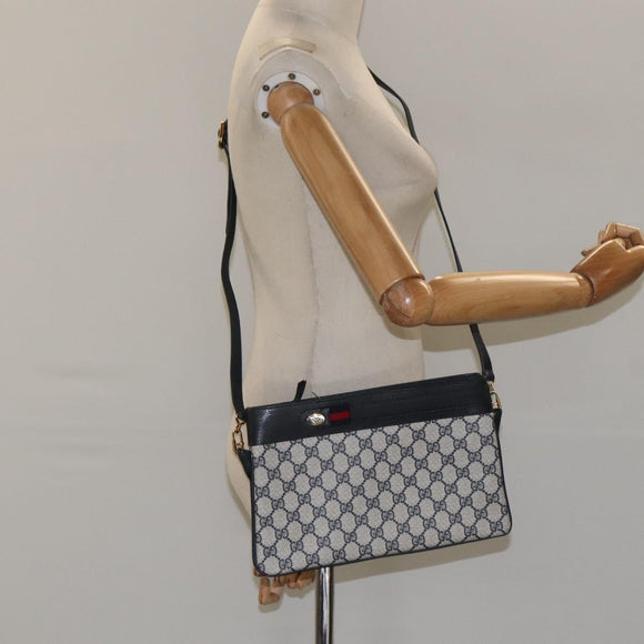 GUCCI GG Supreme Sherry Line Shoulder Bag PVC Navy Gold 96 02 035 Auth MY260