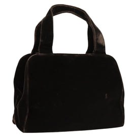 PRADA Hand Bag Velor Dark Brown Auth MY263
