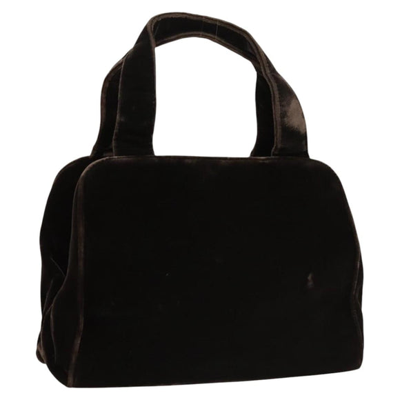 PRADA Hand Bag Velor Dark Brown Auth MY263