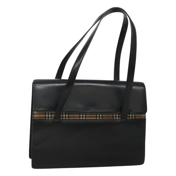 BURBERRY Shoulder Bag Leather Black Auth MY280