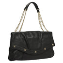MCM Chain Shoulder Bag Leather Black Gold Auth MY306-1