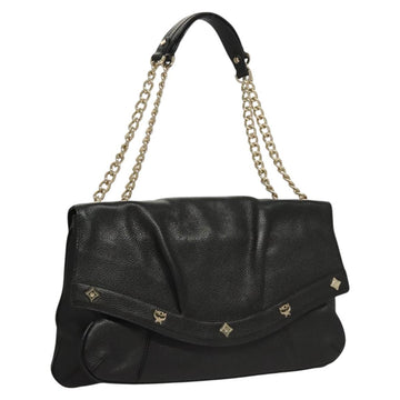 MCM Chain Shoulder Bag Leather Black Gold Auth MY306