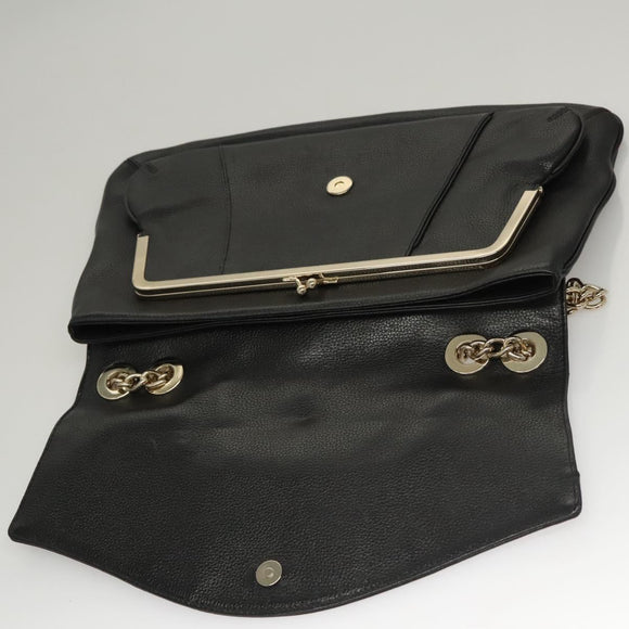 MCM Chain Shoulder Bag Leather Black Gold Auth MY306