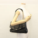 MCM Chain Shoulder Bag Leather Black Gold Auth MY306-24