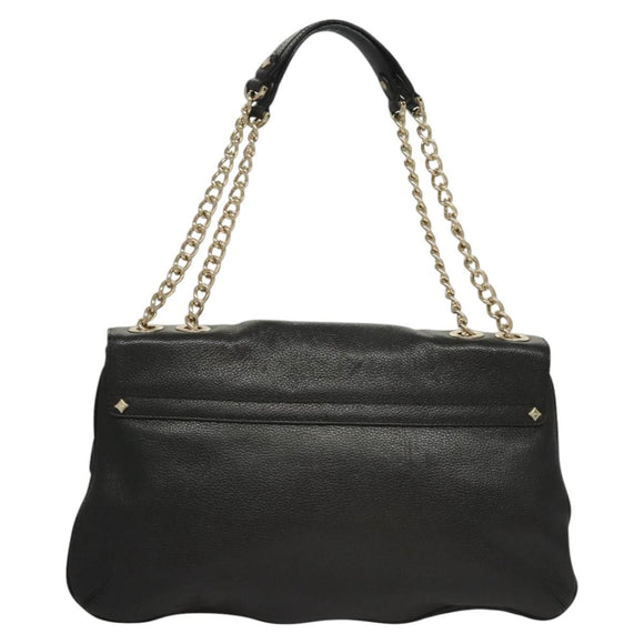 MCM Chain Shoulder Bag Leather Black Gold Auth MY306