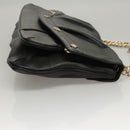 MCM Chain Shoulder Bag Leather Black Gold Auth MY306-3