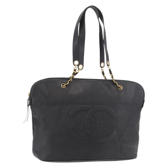 CHANEL COCO Mark Chain Tote Bag Caviar Skin Black CC Auth MY307