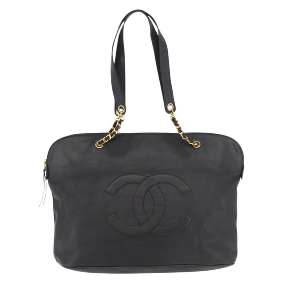 CHANEL COCO Mark Chain Tote Bag Caviar Skin Black CC Auth MY307