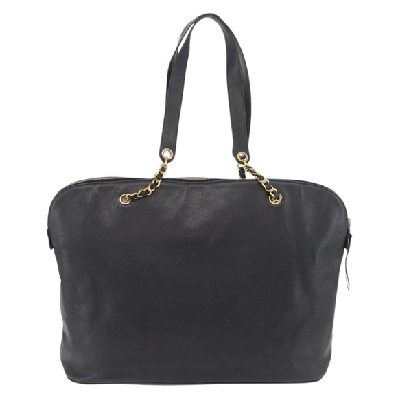 CHANEL COCO Mark Chain Tote Bag Caviar Skin Black CC Auth MY307