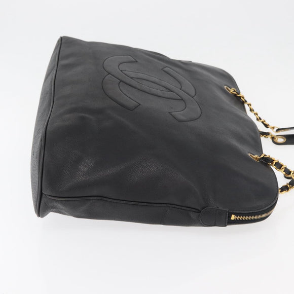 CHANEL COCO Mark Chain Tote Bag Caviar Skin Black CC Auth MY307