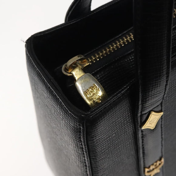 MCM Hand Bag Leather Black Gold Auth MY326