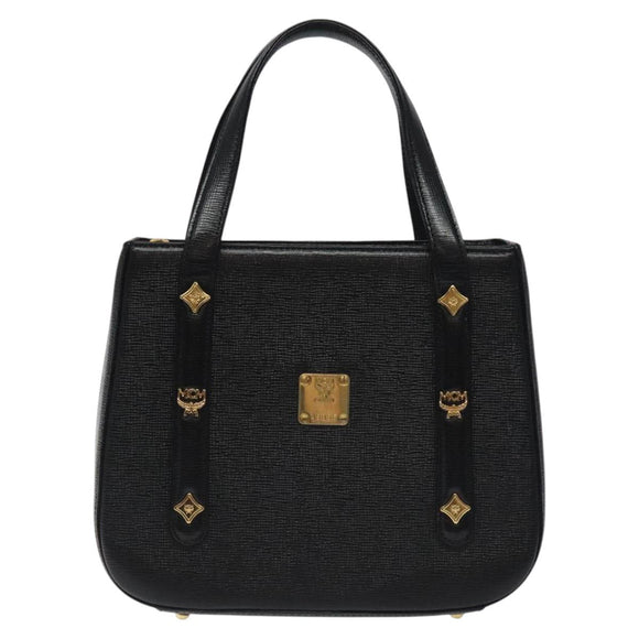 MCM Hand Bag Leather Black Gold Auth MY326
