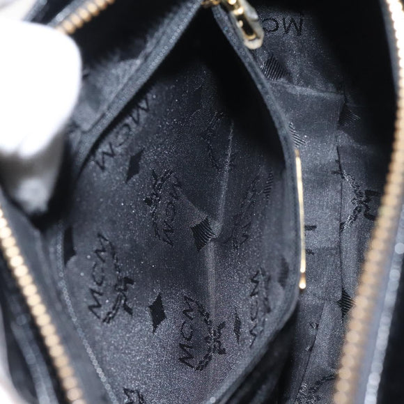 MCM Hand Bag Leather Black Gold Auth MY326