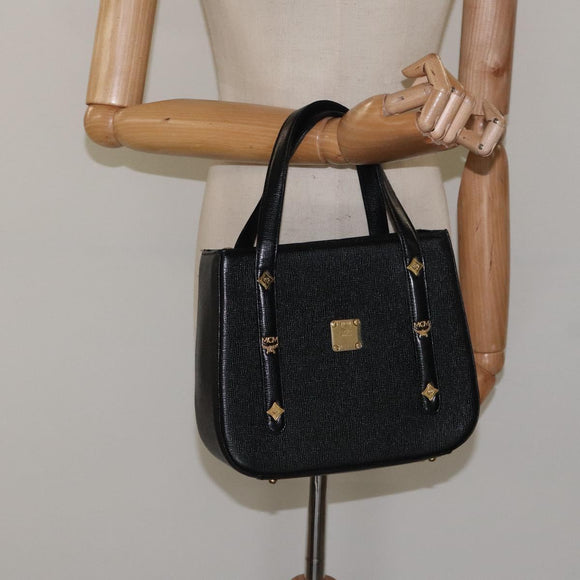 MCM Hand Bag Leather Black Gold Auth MY326