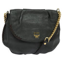 MCM Chain Shoulder Bag Leather Gray Gold Auth MY336-1