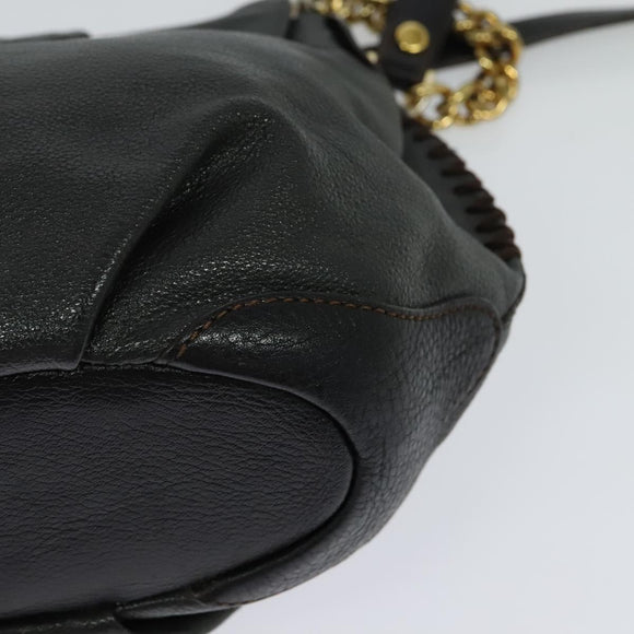 MCM Chain Shoulder Bag Leather Gray Gold Auth MY336