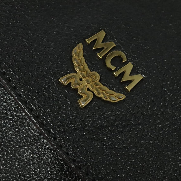 MCM Chain Shoulder Bag Leather Gray Gold Auth MY336