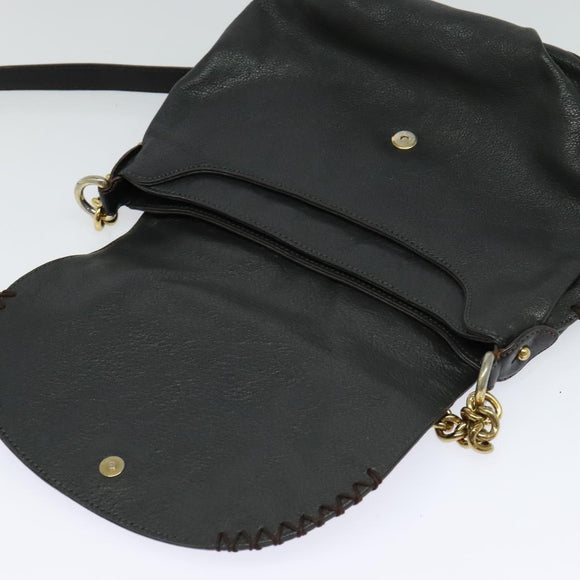 MCM Chain Shoulder Bag Leather Gray Gold Auth MY336