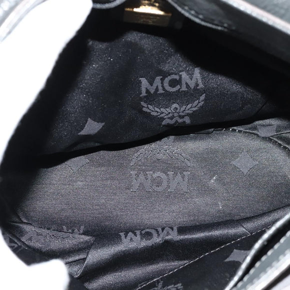 MCM Chain Shoulder Bag Leather Gray Gold Auth MY336