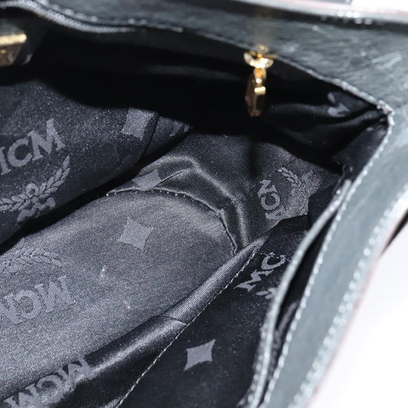 MCM Chain Shoulder Bag Leather Gray Gold Auth MY336