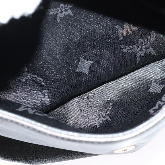 MCM Chain Shoulder Bag Leather Gray Gold Auth MY336