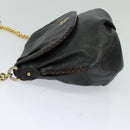 MCM Chain Shoulder Bag Leather Gray Gold Auth MY336-3