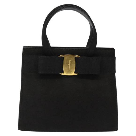 Salvatore Ferragamo Vala Hand Bag Suede Black Auth MY347