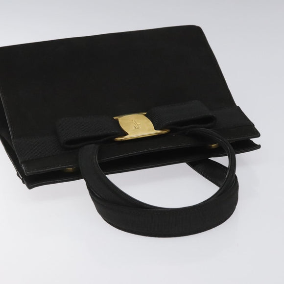 Salvatore Ferragamo Vala Hand Bag Suede Black Auth MY347