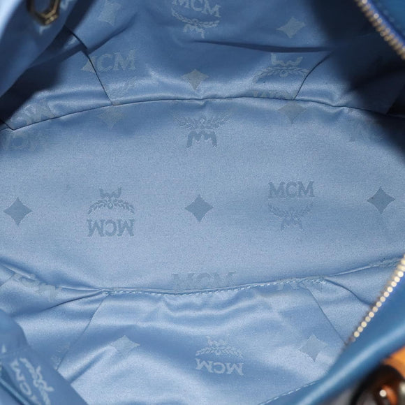 MCM Vicetos Logogram Hand Bag Leather 2way Blue Brown Auth MY353