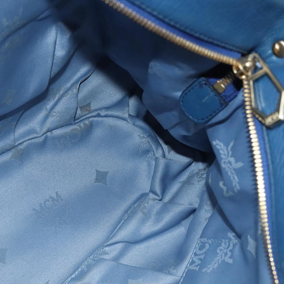 MCM Vicetos Logogram Hand Bag Leather 2way Blue Brown Auth MY353