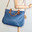 MCM Vicetos Logogram Hand Bag Leather 2way Blue Brown Auth MY353-21