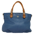 MCM Vicetos Logogram Hand Bag Leather 2way Blue Brown Auth MY353-13