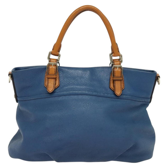 MCM Vicetos Logogram Hand Bag Leather 2way Blue Brown Auth MY353