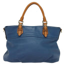 MCM Vicetos Logogram Hand Bag Leather 2way Blue Brown Auth MY353-2