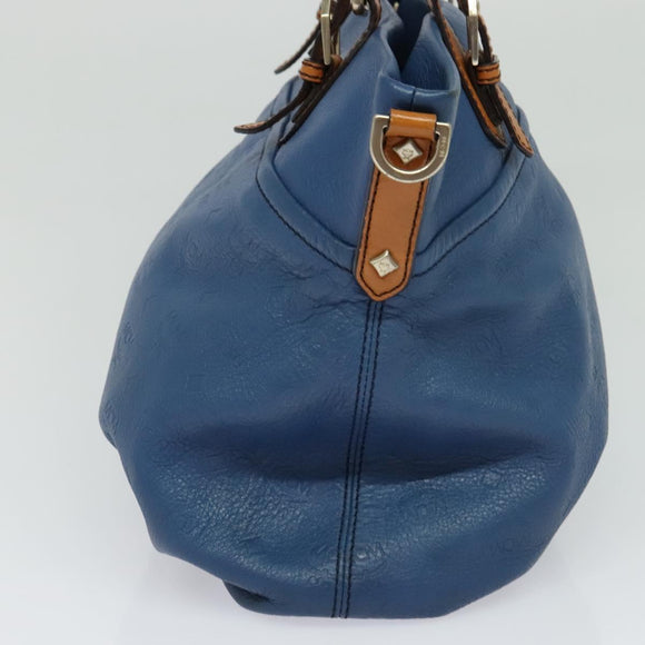 MCM Vicetos Logogram Hand Bag Leather 2way Blue Brown Auth MY353
