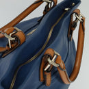 MCM Vicetos Logogram Hand Bag Leather 2way Blue Brown Auth MY353-6