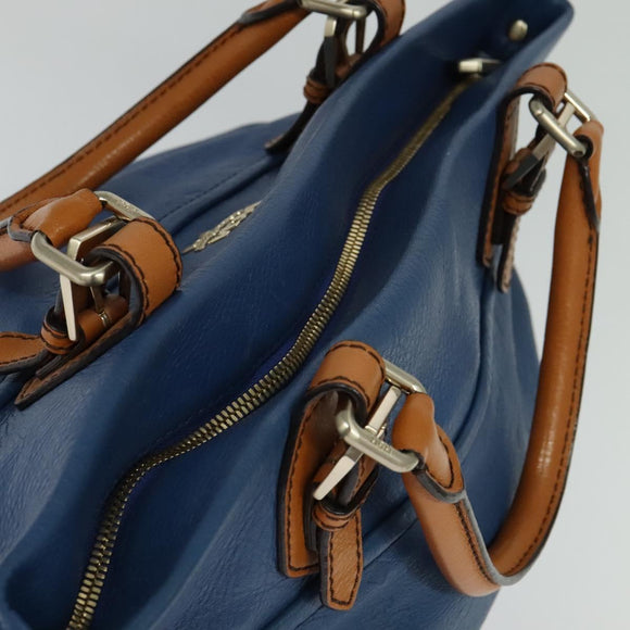 MCM Vicetos Logogram Hand Bag Leather 2way Blue Brown Auth MY353