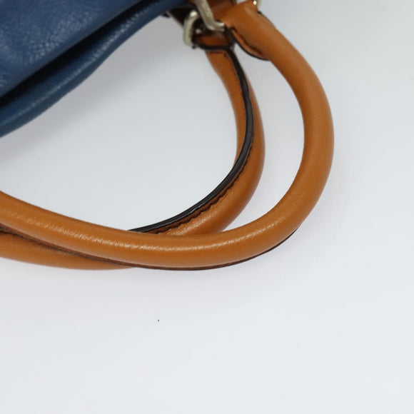 MCM Vicetos Logogram Hand Bag Leather 2way Blue Brown Auth MY353