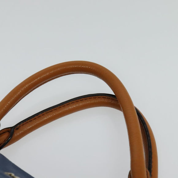 MCM Vicetos Logogram Hand Bag Leather 2way Blue Brown Auth MY353
