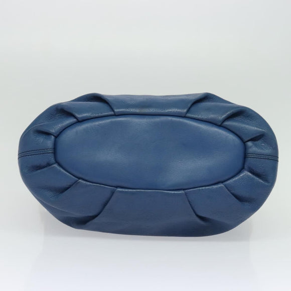 MCM Vicetos Logogram Hand Bag Leather 2way Blue Brown Auth MY353