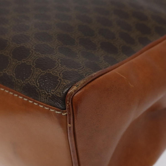 CELINE Macadam Canvas Hand Bag PVC Leather Brown Gold Auth MY371