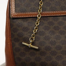 CELINE Macadam Canvas Hand Bag PVC Leather Brown Gold Auth MY371-19