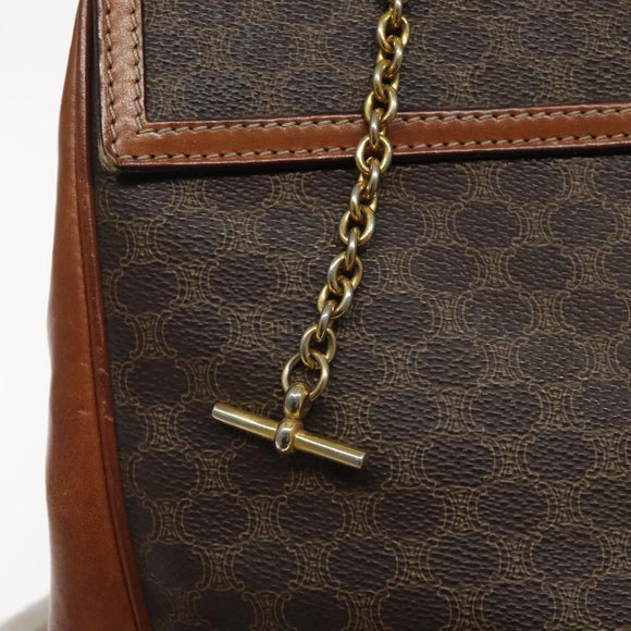 CELINE Macadam Canvas Hand Bag PVC Leather Brown Gold Auth MY371