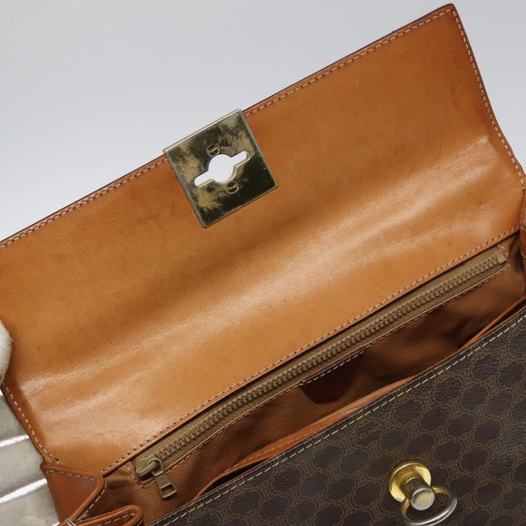 CELINE Macadam Canvas Hand Bag PVC Leather Brown Gold Auth MY371