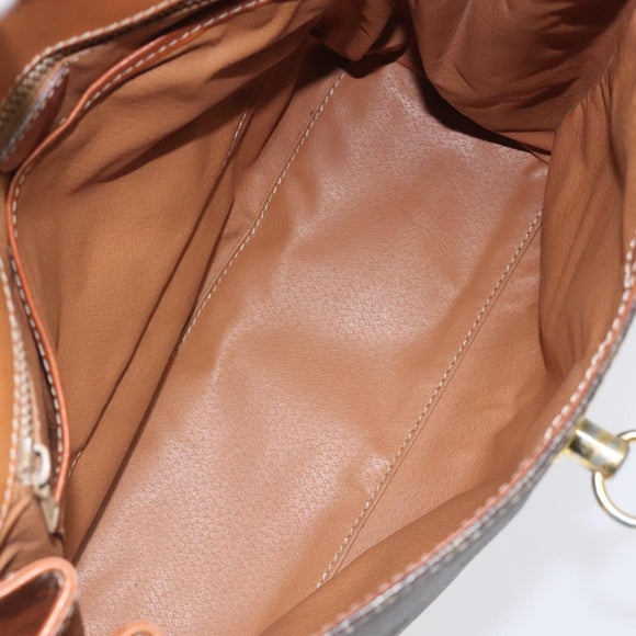 CELINE Macadam Canvas Hand Bag PVC Leather Brown Gold Auth MY371