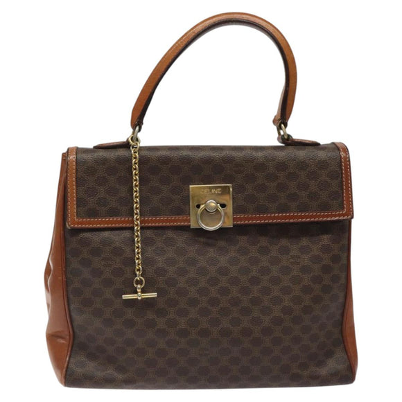 CELINE Macadam Canvas Hand Bag PVC Leather Brown Gold Auth MY371
