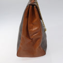 CELINE Macadam Canvas Hand Bag PVC Leather Brown Gold Auth MY371-3
